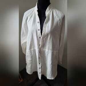We The Free White Textured Button Up Shirt | Very Oversized | Cotton | Size M
